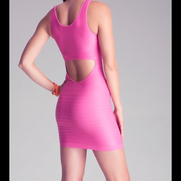 SOLD Bebe Hot pink magenta back cut out shine dres - Picture 2 of 7